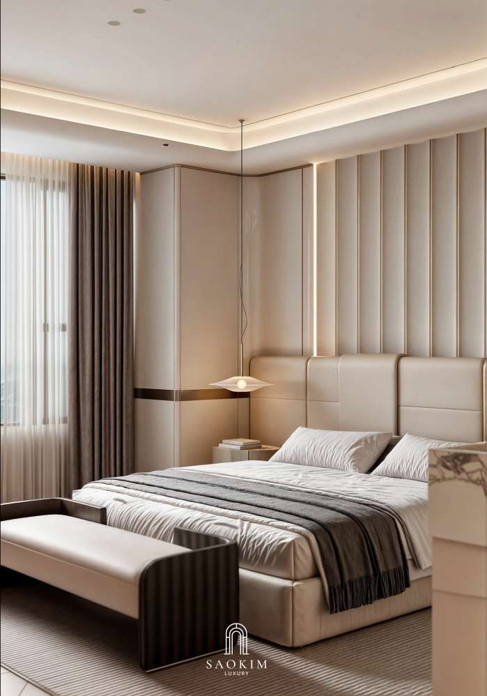 Thiết kế nội thất không gian phòng ngủ phong cách Contemporary Quiet Luxury tại căn hộ BRG Diamond Residence
